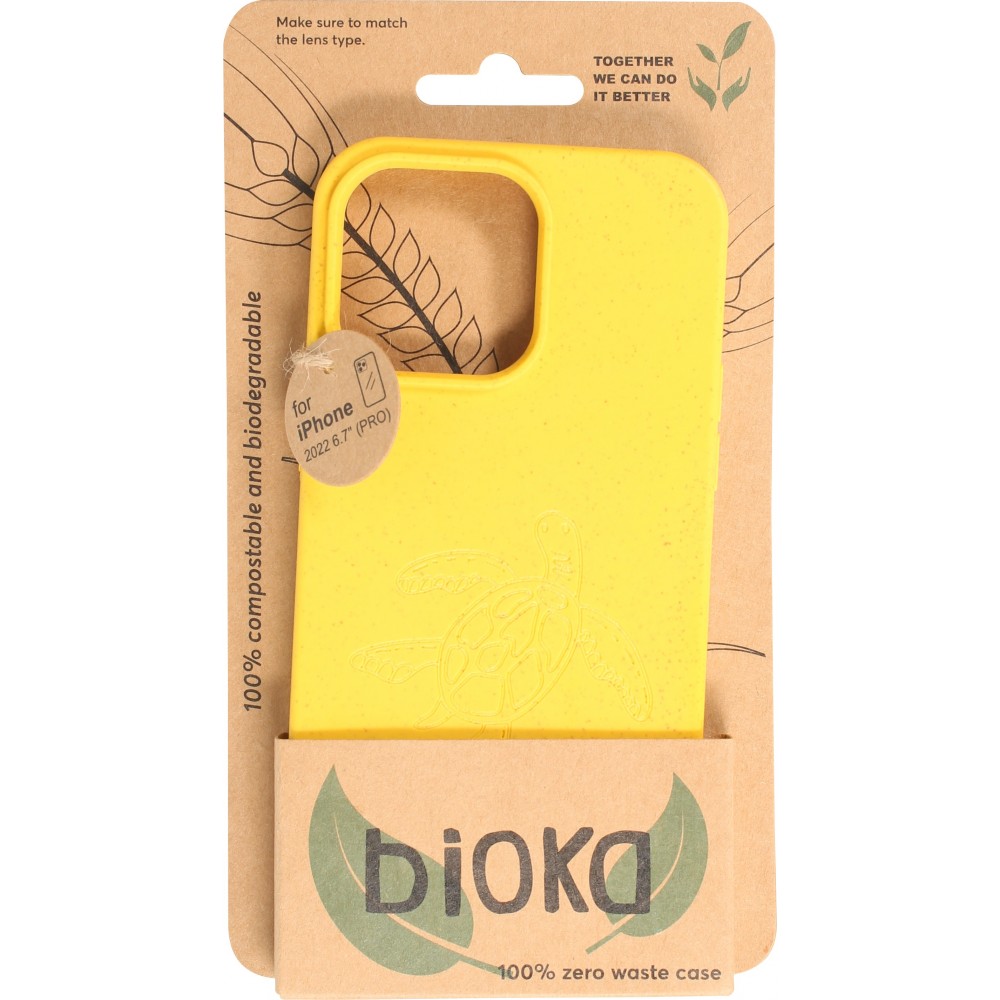 Coque iPhone 14 Pro Max - Bioka biodégradable et compostable Eco-Friendly - Esprit de la tortue - Jaune