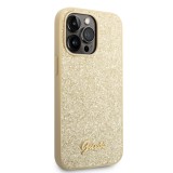 Coque iPhone 14 Pro Max - Guess paillettes or avec logo en métal doré - Or