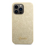 Coque iPhone 14 Pro Max - Guess paillettes or avec logo en métal doré - Or