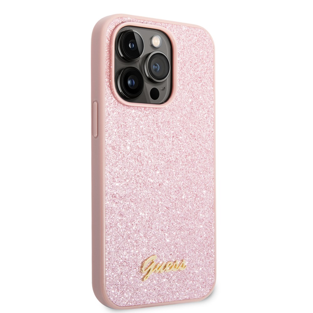 iPhone 14 Pro Max Case Hülle Guess Pink Glitter mit goldenem