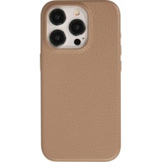 Coque iPhone 14 Pro - Cuir de veau luxe grainé intégral avec boutons métalliques et MagSafe - Beige