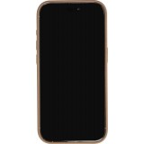 iPhone 15 Pro Case Hülle - Vollständig genarbtes Luxuskalbsleder mit Metallknöpfen und MagSafe - Beige