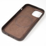 iPhone 14 Pro Case Hülle - Vollständig genarbtes Luxuskalbsleder mit Metallknöpfen und MagSafe - Dunkelbraun