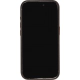Coque iPhone 15 Pro Max - Cuir de veau luxe grainé intégral avec boutons métalliques et MagSafe - Brun foncé