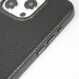 iPhone 15 Pro Max Case Hülle - Vollständig genarbtes Luxuskalbsleder mit Metallknöpfen und MagSafe - Schwarz