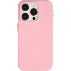 iPhone 14 Pro Max Case Hülle - Vollständig genarbtes Luxuskalbsleder mit Metallknöpfen und MagSafe - Rosa