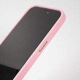 iPhone 15 Pro Case Hülle - Vollständig genarbtes Luxuskalbsleder mit Metallknöpfen und MagSafe - Rosa