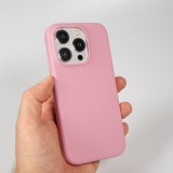 iPhone 14 Pro Max Case Hülle - Vollständig genarbtes Luxuskalbsleder mit Metallknöpfen und MagSafe - Rosa