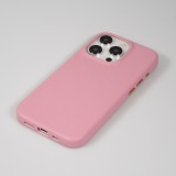Coque iPhone 14 Pro - Cuir de veau luxe grainé intégral avec boutons métalliques et MagSafe - Rose