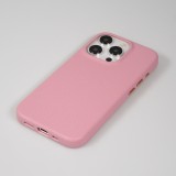 iPhone 15 Pro Max Case Hülle - Vollständig genarbtes Luxuskalbsleder mit Metallknöpfen und MagSafe - Rosa