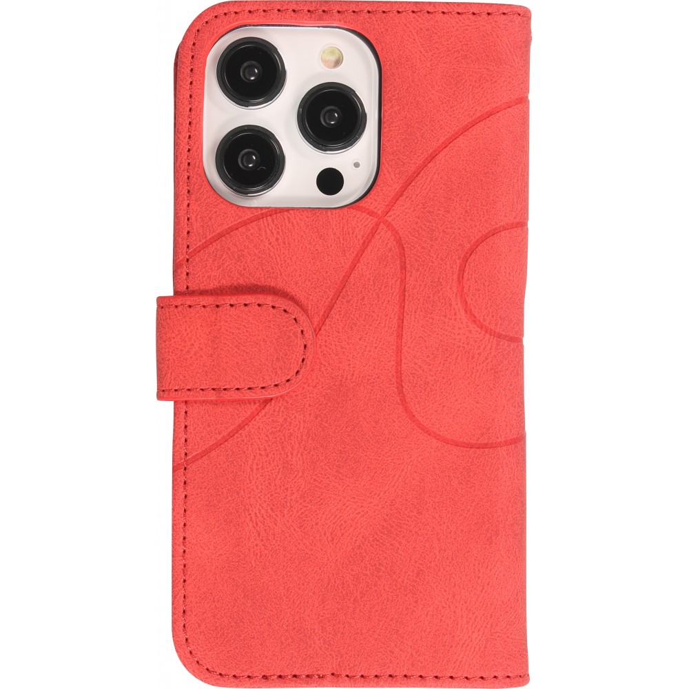 iPhone 15 Pro Case Hülle - Flip classical elegant fine lines - Rot