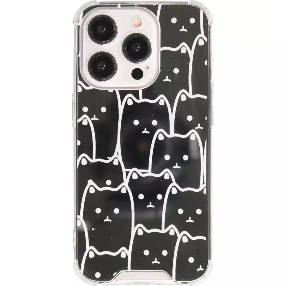 Coque iPhone 15 Pro Max - Gel bumper chat miroir - Transparent