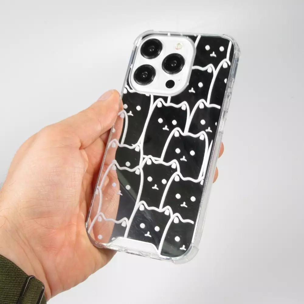 Coque iPhone 15 Pro Max - Gel bumper chat miroir - Transparent