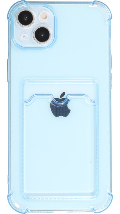 Coque iPhone 14 Plus - Gel silicone bumper super flexible avec porte-carte transparent - Bleu