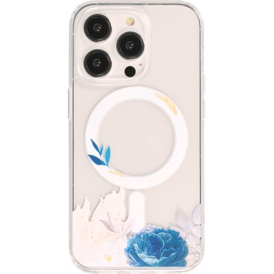 Coque iPhone 14 Pro - Gel silicone rigide avec MagSafe rose bleue - Transparent