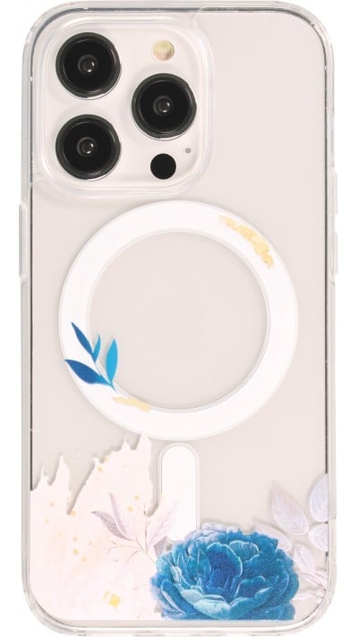 Coque iPhone 13 Pro - Gel silicone rigide avec MagSafe rose bleue - Transparent
