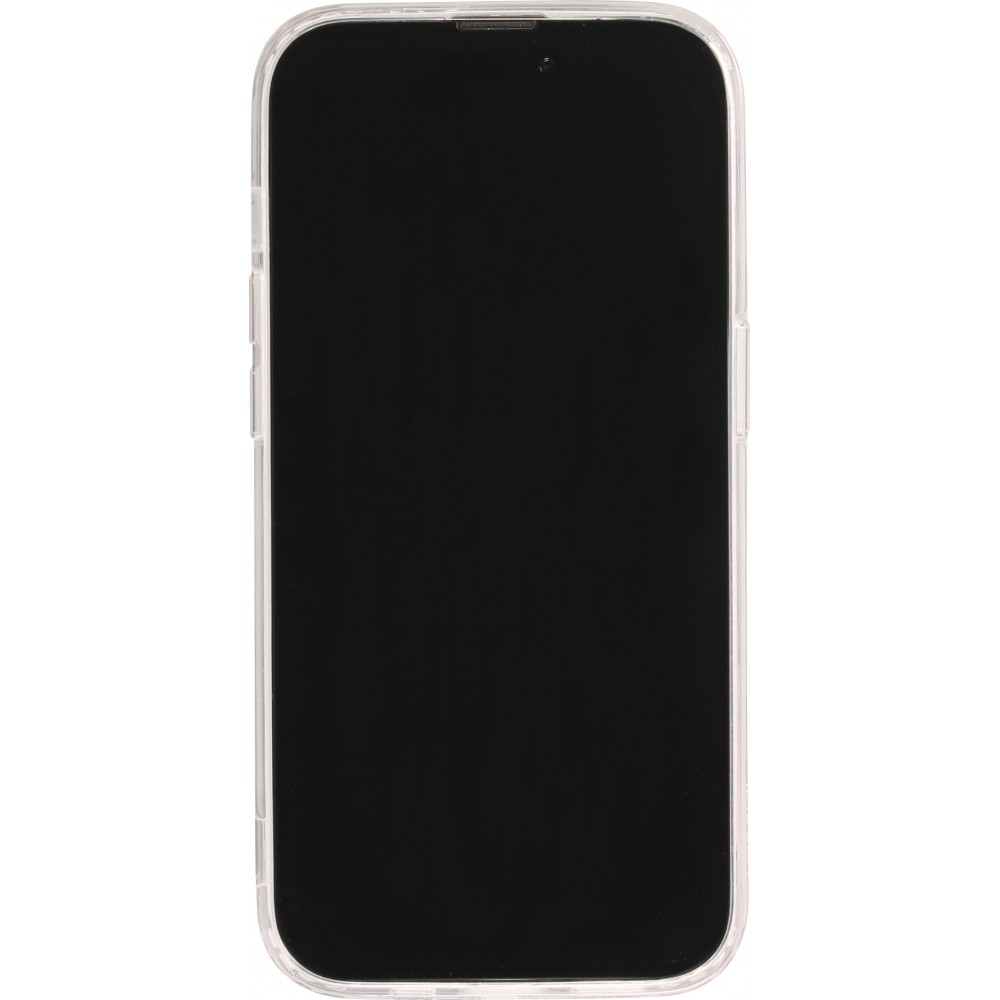 Coque iPhone 14 Pro Max - Gel silicone rigide avec MagSafe rose bleue - Transparent
