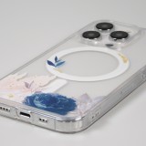 iPhone 13 Pro Case Hülle - Gummi Silikon steif mit MagSafe blaue Rose - Transparent