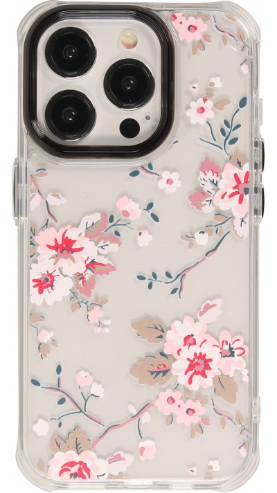 iPhone 15 Pro Max Case Hülle - Straffes Gummi Silikon mit verstärkten Ecken blühende Kirschblüte - Transparent
