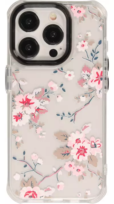 Coque iPhone 15 Pro Max - Gel silicone rigide avec coins renforcés cerisier en fleur - Transparent