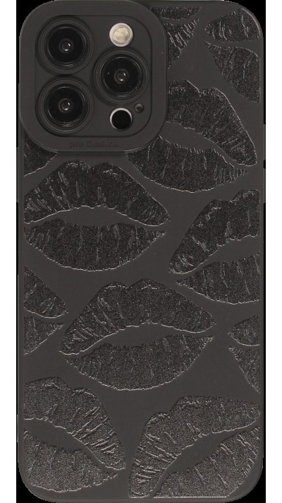 Coque iPhone 14 Pro Max - Gel silicone souple avec protection caméra - Many kisses - Noir