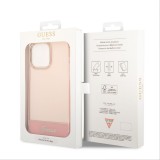 Coque iPhone 14 Pro Max - Guess gel rigid cam&eacute;ra outline transparent - Rose