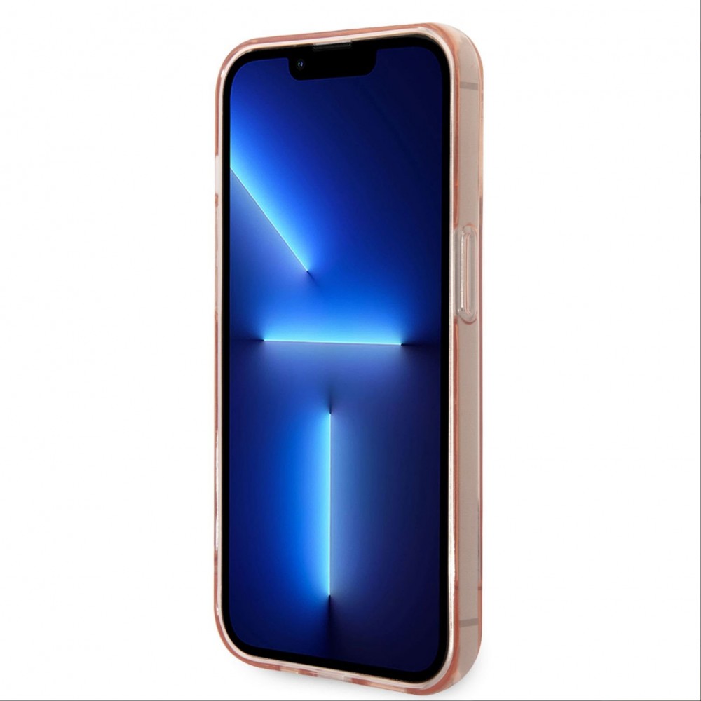Coque iPhone 14 Pro Max - Guess gel rigid cam&eacute;ra outline transparent - Rose
