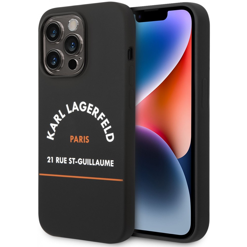 Coque iPhone 14 - Karl Lagerfeld Rue St-Guillaume silicone soft touch - Noir