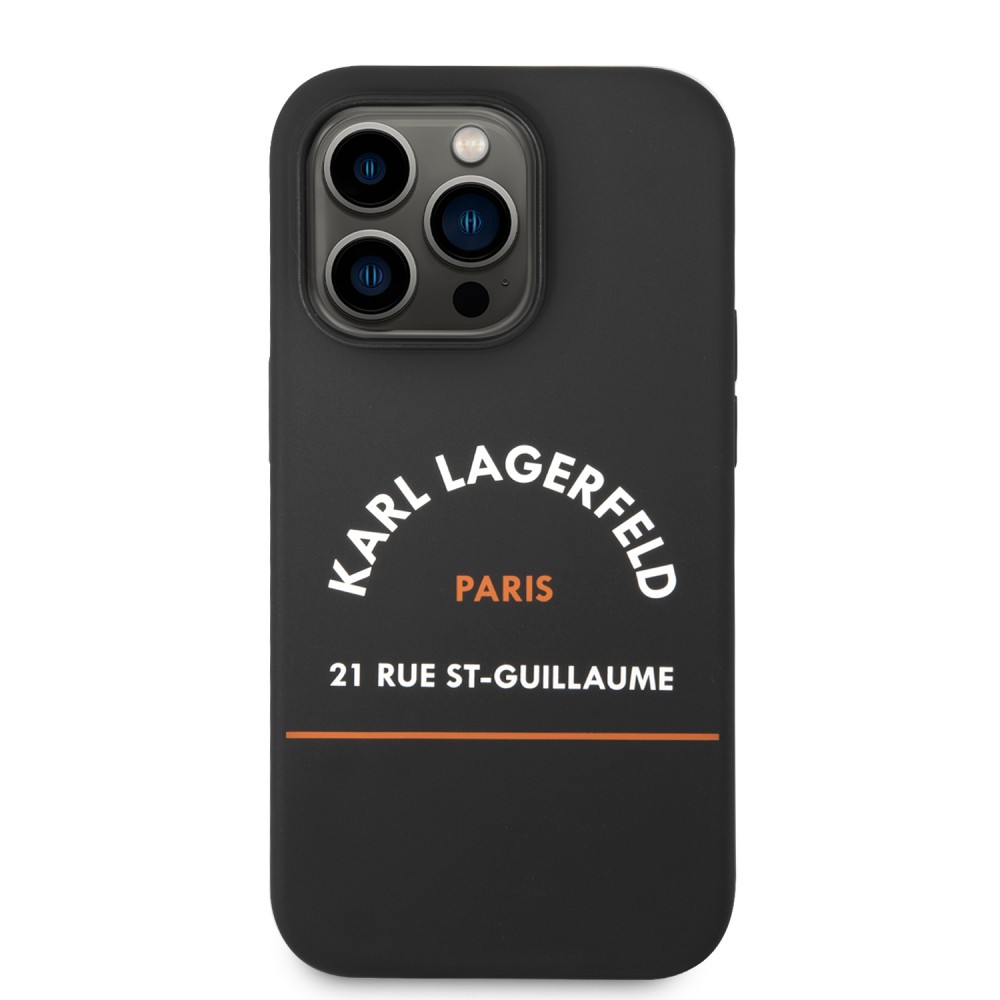 Coque iPhone 14 Pro Max - Karl Lagerfeld Rue St-Guillaume silicone soft touch - Noir