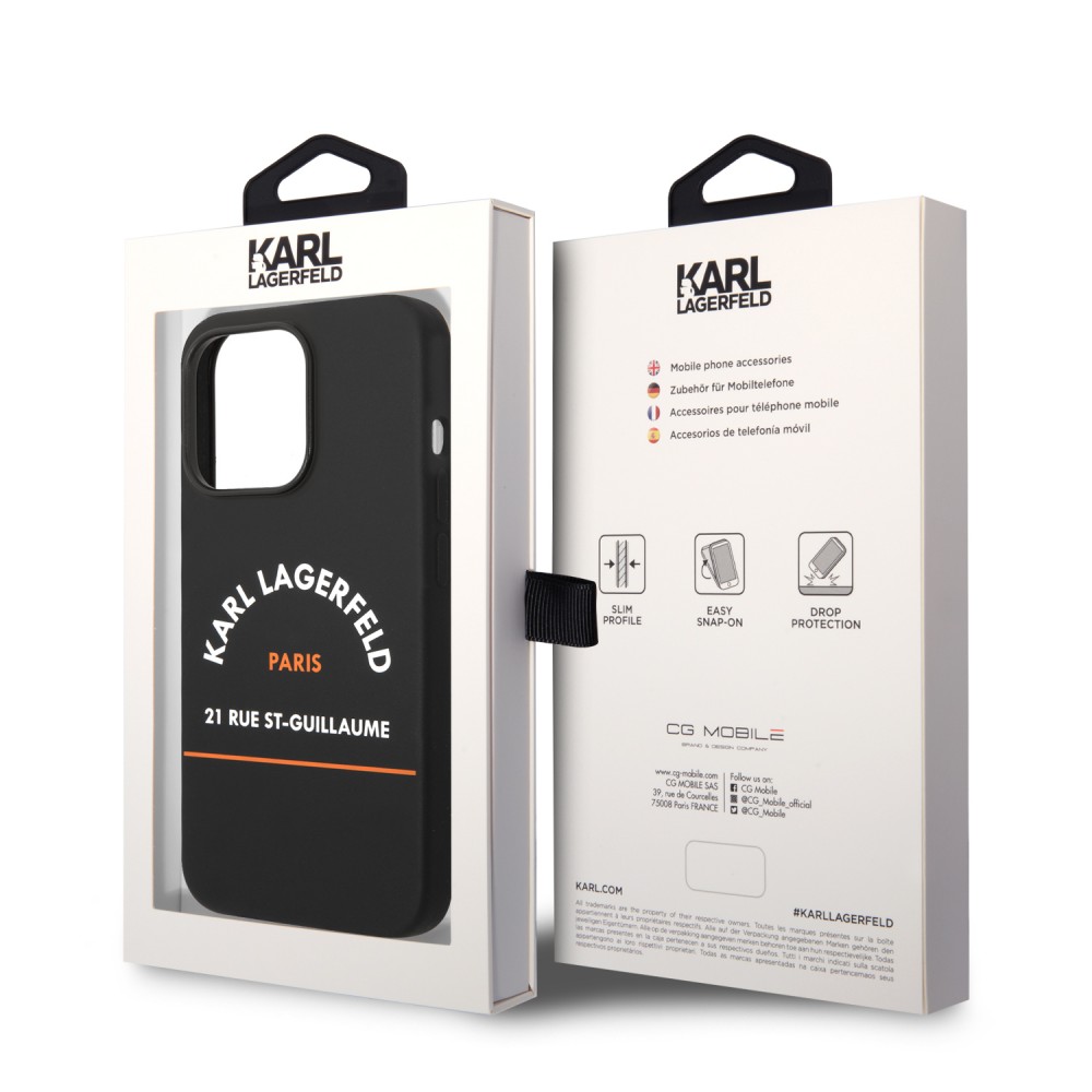 Coque iPhone 14 - Karl Lagerfeld Rue St-Guillaume silicone soft touch - Noir