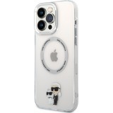 Coque iPhone 14 Pro Max - Karl Lagerfeld et Choupette duo gel rigide avec MagSafe argenté - Transparent