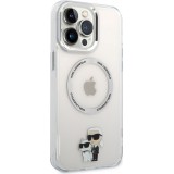 Coque iPhone 14 Pro Max - Karl Lagerfeld et Choupette duo gel rigide avec MagSafe argenté - Transparent