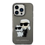 Coque iPhone 14 Pro Max - Karl Lagerfeld et Choupette duo gel rigide transparent pailleté - Gris