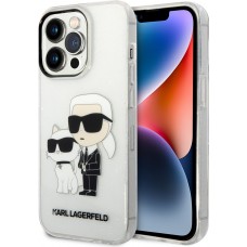 iPhone 14 Pro Cover - Karl Lagerfeld und Choupette duo starres Glitzergel - Transparent