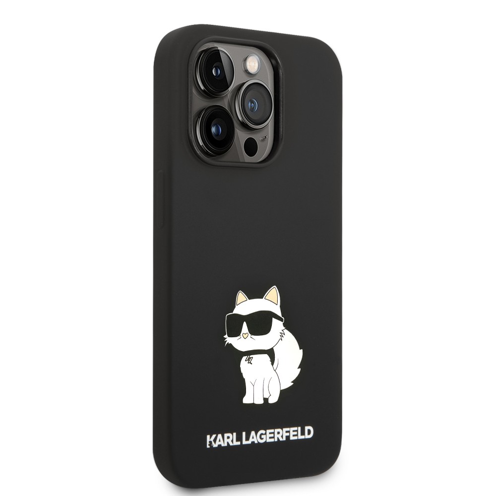 Coque iPhone 14 Pro Max - Karl Lagerfeld silicone soft touch Choupette - Noir