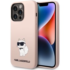 Coque iPhone 14 Pro Max - Karl Lagerfeld silicone soft touch Choupette - Rose clair