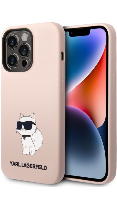 Coque iPhone 14 Pro - Karl Lagerfeld silicone soft touch Choupette - Rose clair