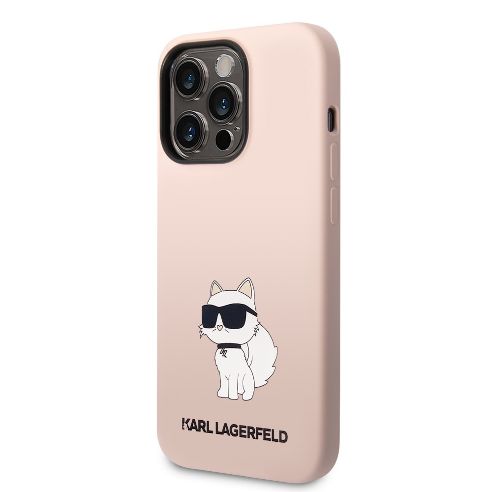 Coque iPhone 14 Pro - Karl Lagerfeld silicone soft touch Choupette - Rose clair