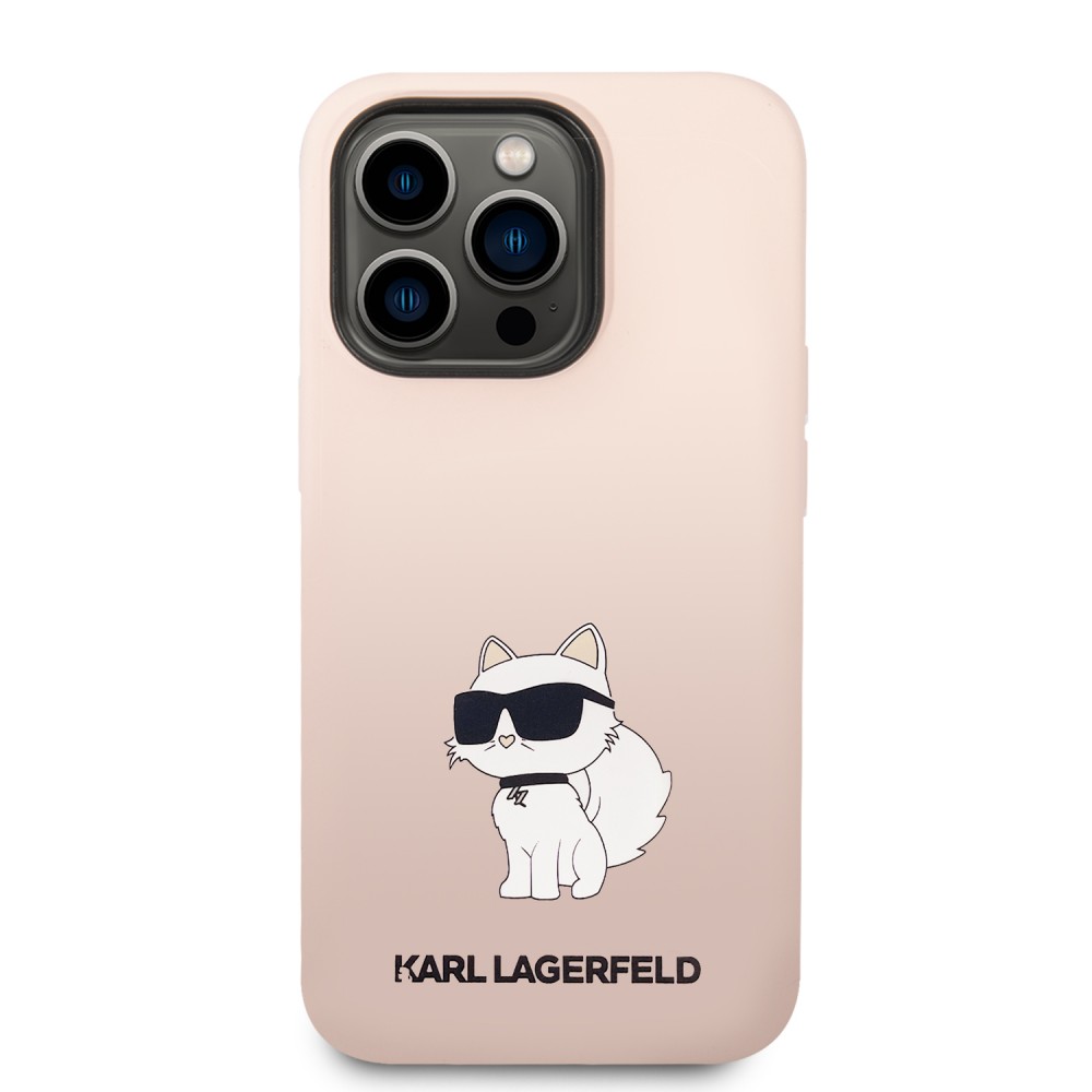 Coque iPhone 14 Pro Max - Karl Lagerfeld silicone soft touch Choupette - Rose clair