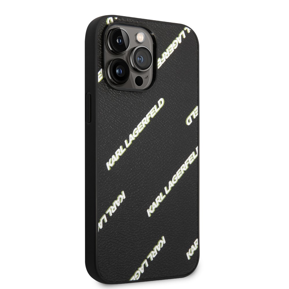 Coque iPhone 14 Pro Max - Karl Lagerfeld similicuir grainé avec répétition de logos imprimés - Noir