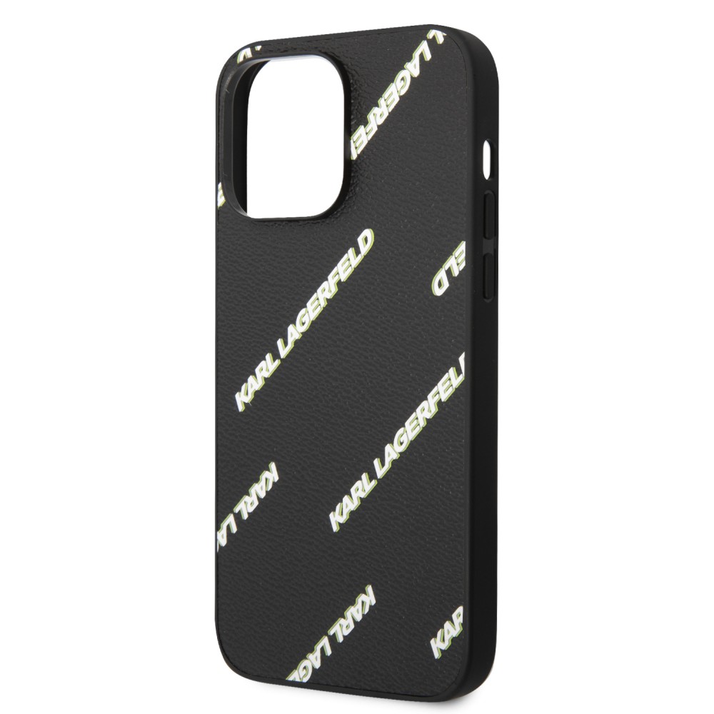Coque iPhone 14 Pro Max - Karl Lagerfeld similicuir grainé avec répétition de logos imprimés - Noir