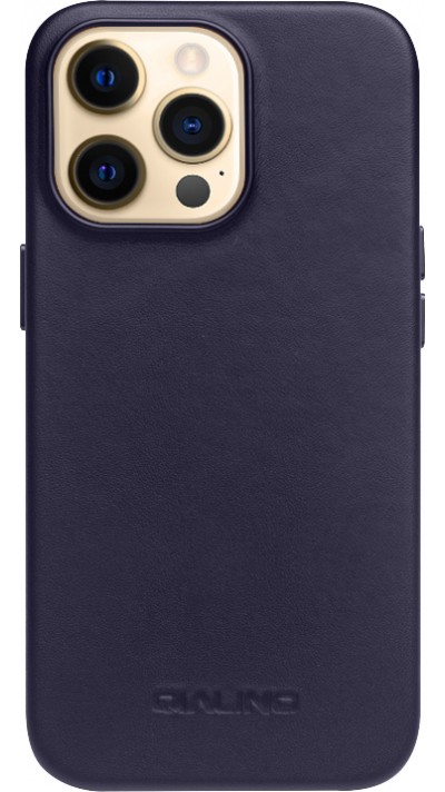 Coque iPhone 14 Pro Max - Qialino cuir véritable (compatible MagSafe) - Bleu foncé