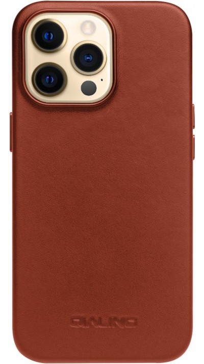 Coque iPhone 14 Pro Max - Qialino cuir véritable (compatible MagSafe) - Brun