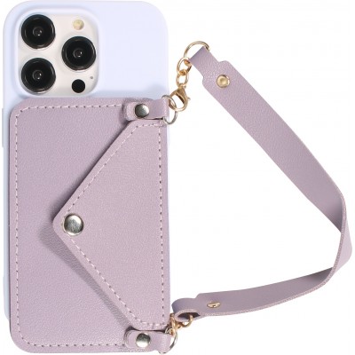 iPhone 14 Pro Max Case Hülle - Soft-Touch-Silikon mit Karten- oder Geldfach aus Leder und integriertem Lanyard - Hellviolett