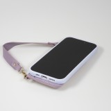 iPhone 14 Pro Case Hülle - Soft-Touch-Silikon mit Karten- oder Geldfach aus Leder und integriertem Lanyard - Hellviolett