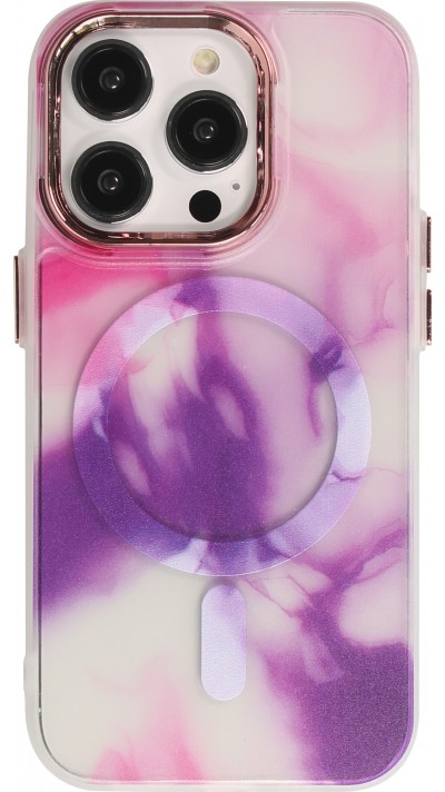 Coque iPhone 14 Pro - Watercolor MagSafe semi-transparent - Violet