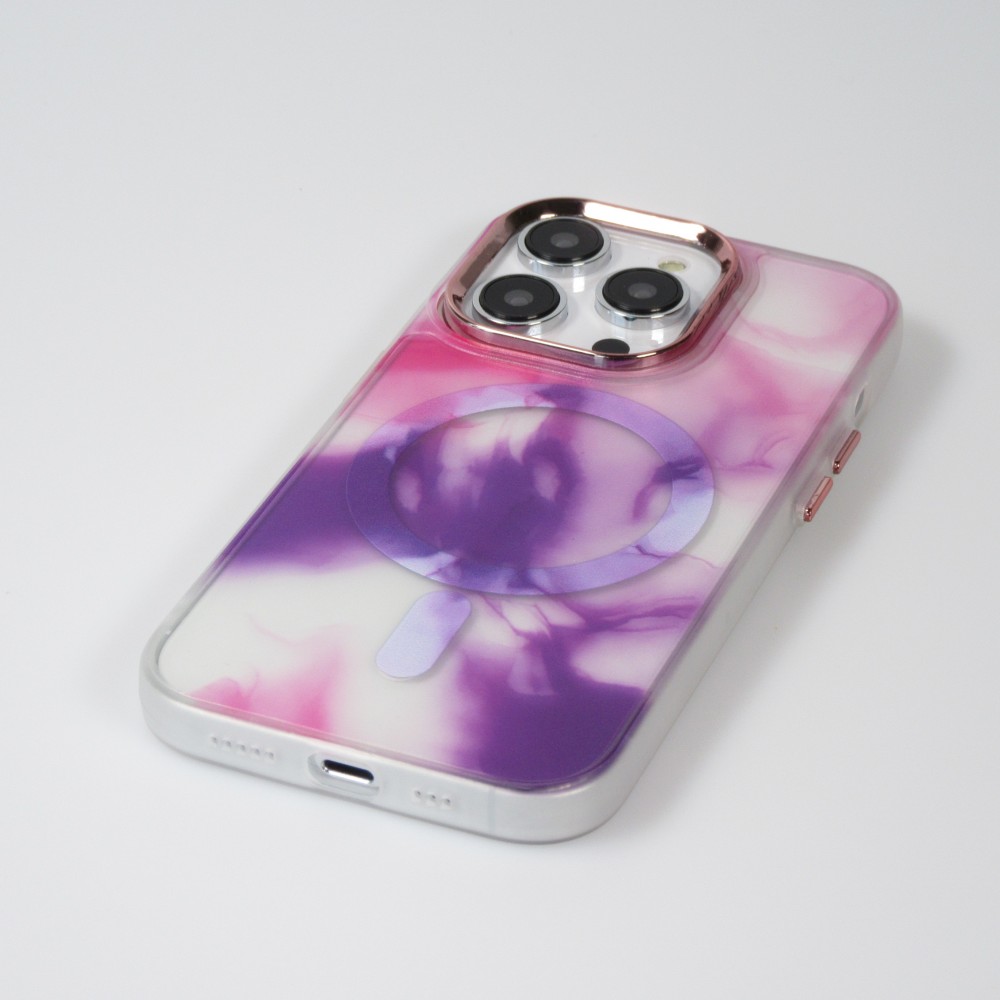 Coque iPhone 14 Pro - Watercolor MagSafe semi-transparent - Violet