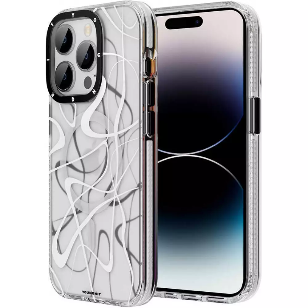 Coque iPhone 14 Pro Max - Youngkit Ink Series semi-transparent MagSafe - Blanc