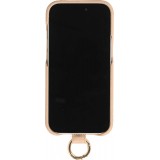Coque iPhone 14 Pro - Premium cuir véritable de luxe avec lanière en cuir réglable et amovible + MagSafe - Beige