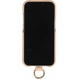 Coque iPhone 15 Pro Max - Premium cuir véritable de luxe avec lanière en cuir réglable et amovible + MagSafe - Beige